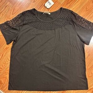 Grace+Emma Black Lace shoulder T-Shirt Boutique Top size 3X